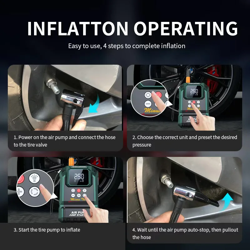 Vehicle Jump Starter 150PSI Tire Inflator Air Pump Multifunctional Auto Booster & Power Bank