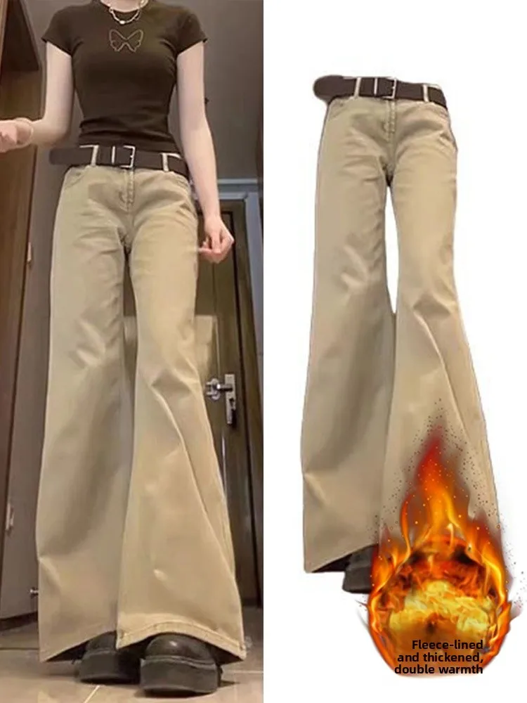 

plus Size High Waist Fleece Lined Thickened Wide Leg Jeans Women Autumn Winter Loose Straight Loose Slimming Long Pants