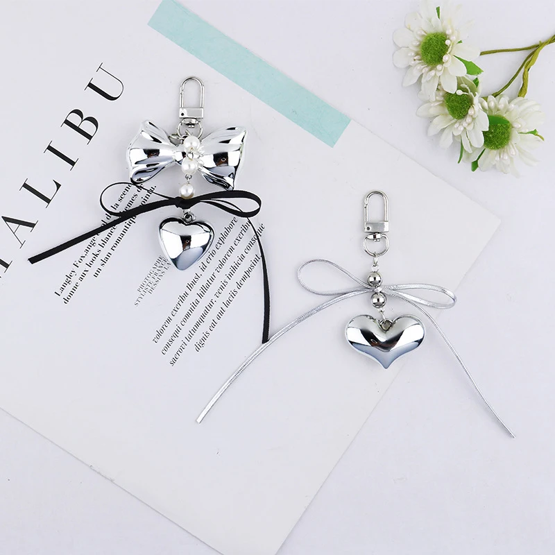 1PCS Elegant Heart Ribbon Bowknot Heart Keyring Pendant Unique Creative Keychain Gifts Fashion Backpack Decoration Accessories