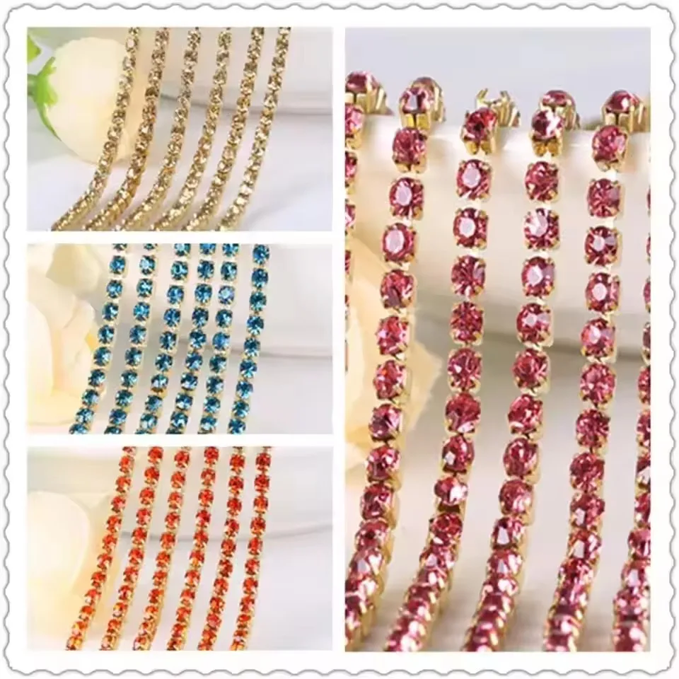 Cadena de diamantes de imitación DIY de 5 yardas, diamantes de imitación de costura inferior dorada vaquera para decoración de ropa, zapatos, fabricación de bolsas
