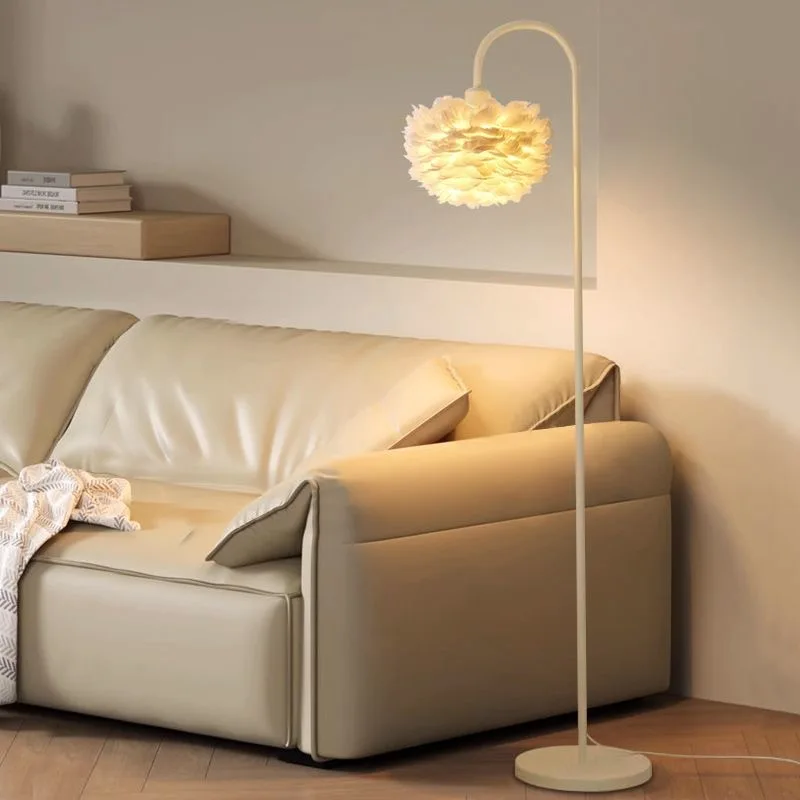 Goose Feather Floor Lamp Stepless Dimming Baking Paint Floor Lamps Bedroom Bedside Study Light High Color Rendering LED Lights