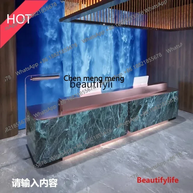 cn8350 ss Hotel stainless steel reception desk Bar counter Company front desk Light luxury rock slab checkout page Premium count