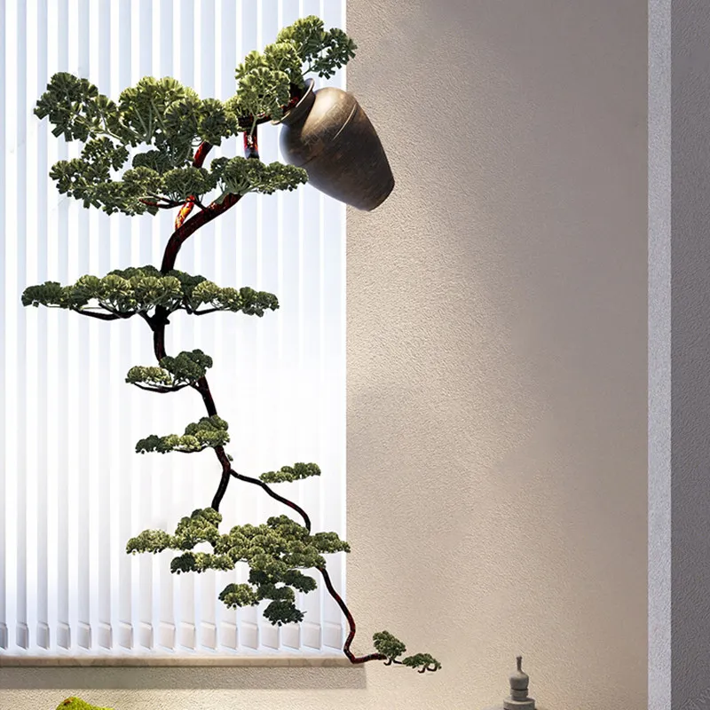 Simulated suspension hanging welcome pine landscape zen tea room restaurant entrance hanging fake green plant decoration