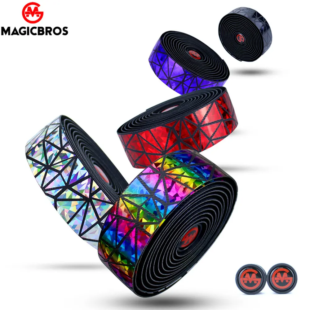 MAGICBROS Road Bike Handlebar Tape Drop Bar Tape Colorfull PU EVA Anti-Vibratio Cycling Bicycle Bike Accessories With 2 Bar Plug