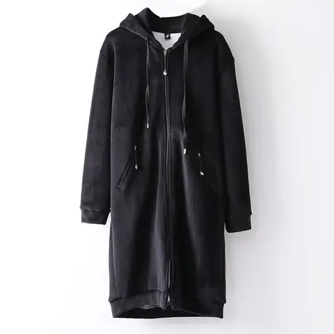 Medium Long Velvet Zipper Hoodie Jacket Loose Versatile Cardigan Sweatshirt Women's Spring Autumn Student  Thick Warm Top