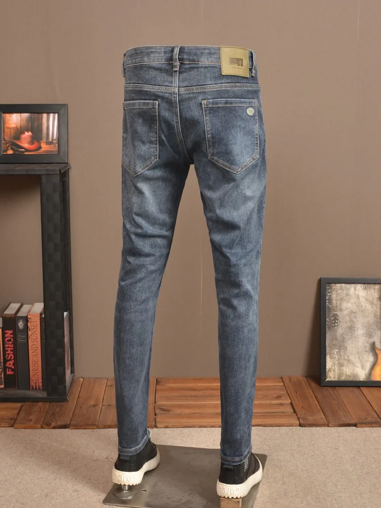 Autumn and Winter New Elastic Soft Jeans Men's Fashion Korean High-End Slim Fit Feet Washed High-End Casual Trousers