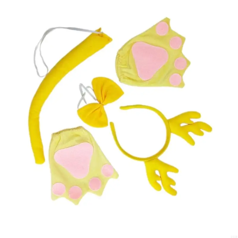 H58E 4PCS Halloween Dragon Costumes Set, Dragon Headband Tail Gloves and Bowtie Halloween Dress Up Set for Kid Adult Birthday