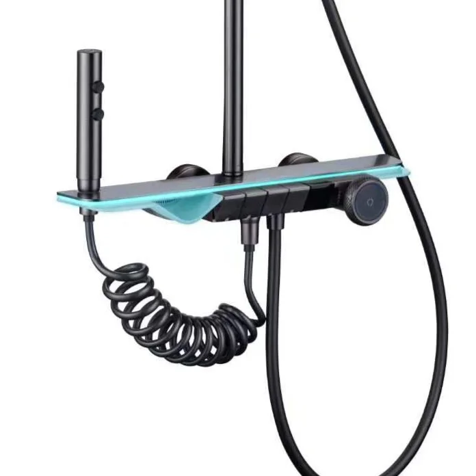 

Shower shower set, all copper piano buttons, bathroom constant temperature bath digital display with ambient light, bather