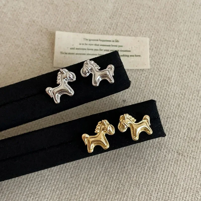 Unique Design Metallic Cartoon Animal Colt Horse Statement Dangle Earrings for Women Girl Gold Silver Plated Alloy Jewelry