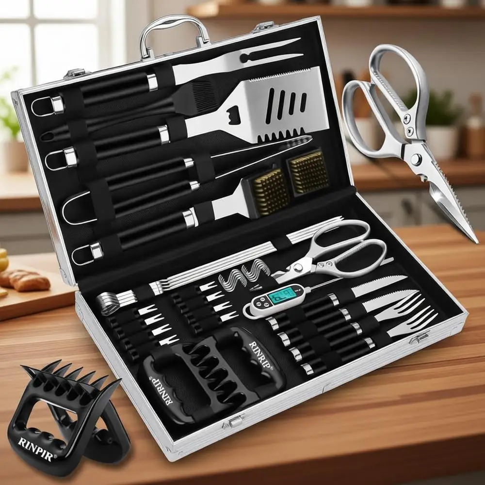 

Премиальный набор для барбекю из 35 предметов с ножницами и щипцами, аксессуары для гриля из нержавеющей стали для мужчин и пап