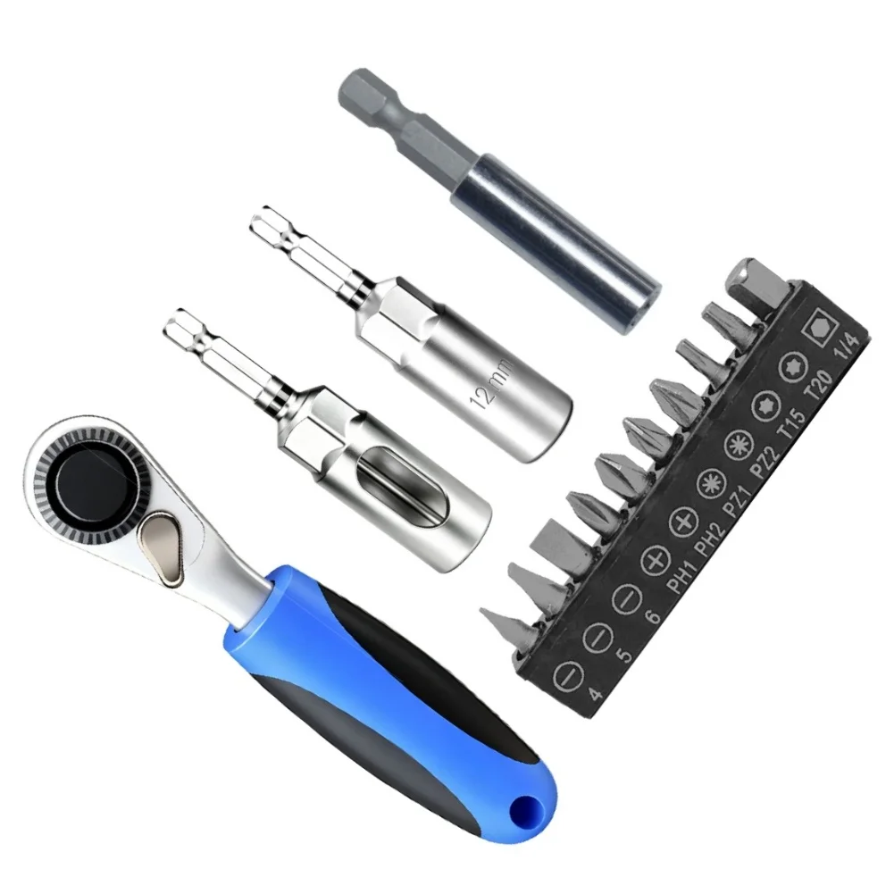 2Pcs 1/4 Inch Drive 72 Tooth Ratchet Wrench Set Blue Ergonomic Handle For Bike Motorcycle Repair Home Tools With Extension Rod