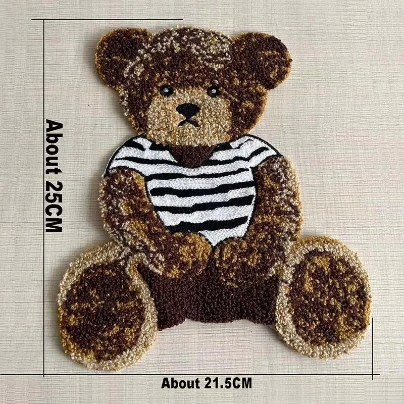 2PCS Cartoon Large Teddy Bear Chenille Patch Sewing Embroidery Applique Badge Stickers,Sew On Patches DIY For Clothing Kids