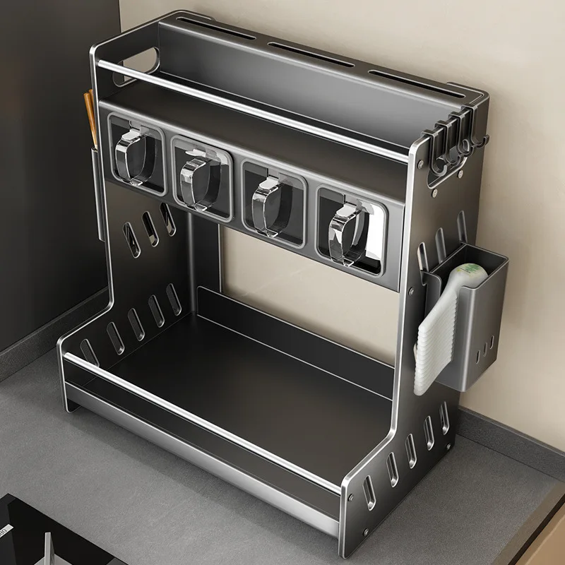 

Multifunctional kitchen rack, countertop seasoning, stainless steel bold and thickened seasoning storage rack, storage artifact
