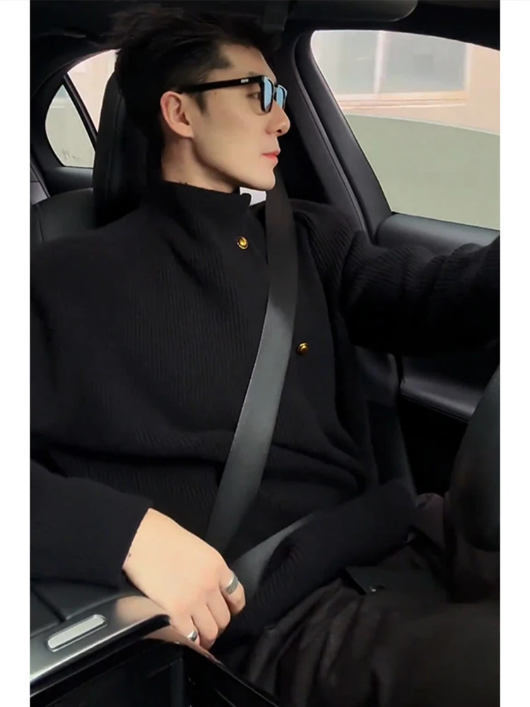 

Bla High Collar Knitted Sweater Men's Autumn Winter Faion St Lazy Korean Sle Premium Feeling Base Layer irt