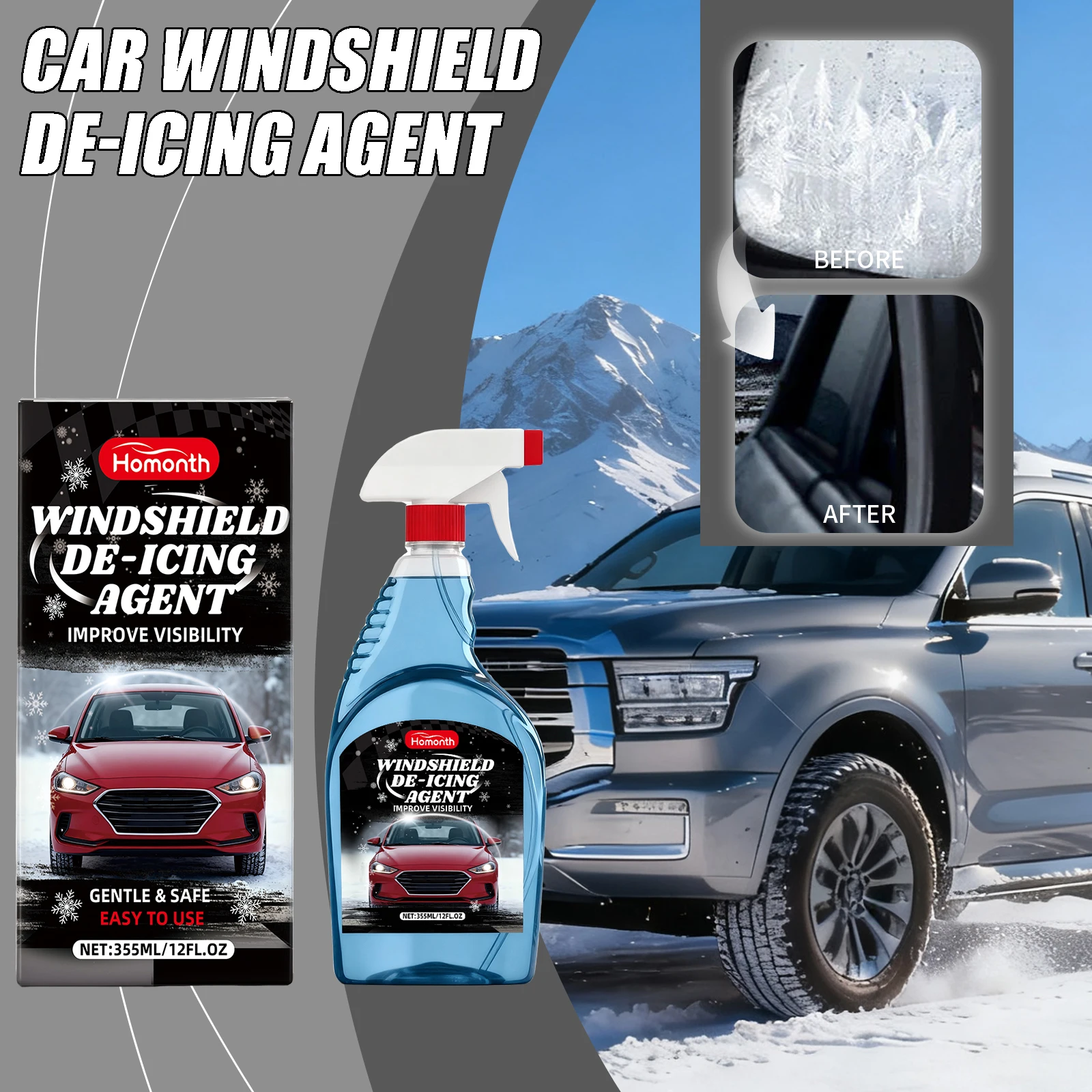 Car Windshield De-Icing Agent Car Snow Melting Spray for Car Glass Prevents Frost Ice in Winter Clear Vision Anti-Icing Tools
