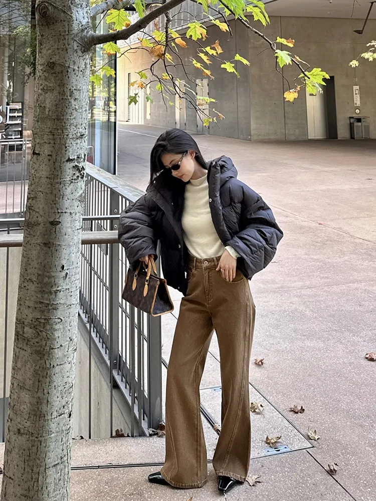 

Винтажные прямые джинсы Cml для женщин, коричневые повседневные брюки с высокой талией, из хлопкового стрейч-денима, расклешенные, универсальные, длинные