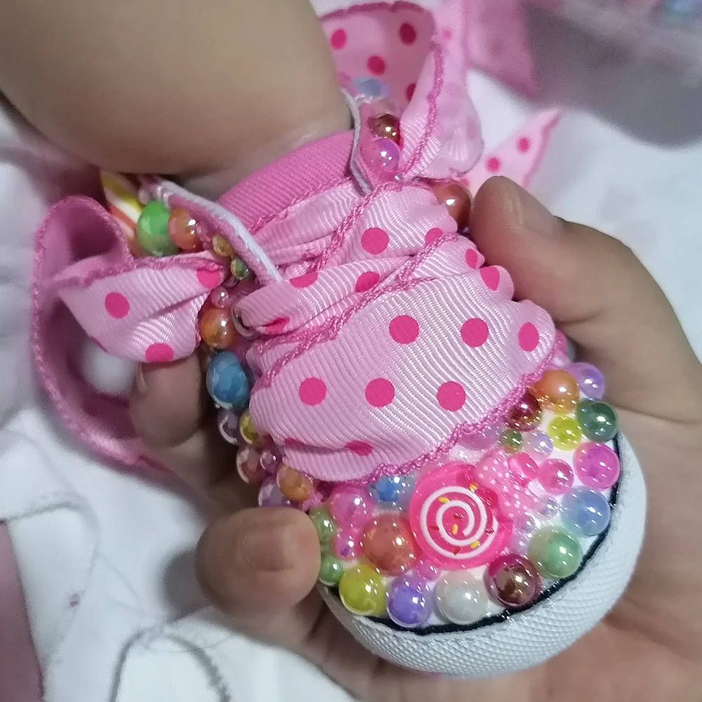 Handgemaakte Strik Steentjes Baby Meisje Kids Schoenen Haarband Eerste Wandelaar Sparkle Bling Kristallen Prinses Douche Cadeau