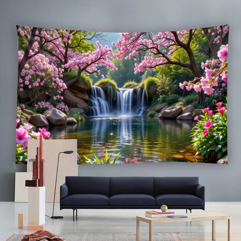 

Flower Jungle Waterfall Tapestry Garden Wall Hanging Living Room Bedroom Office Family Room Party Decoration Background Poster