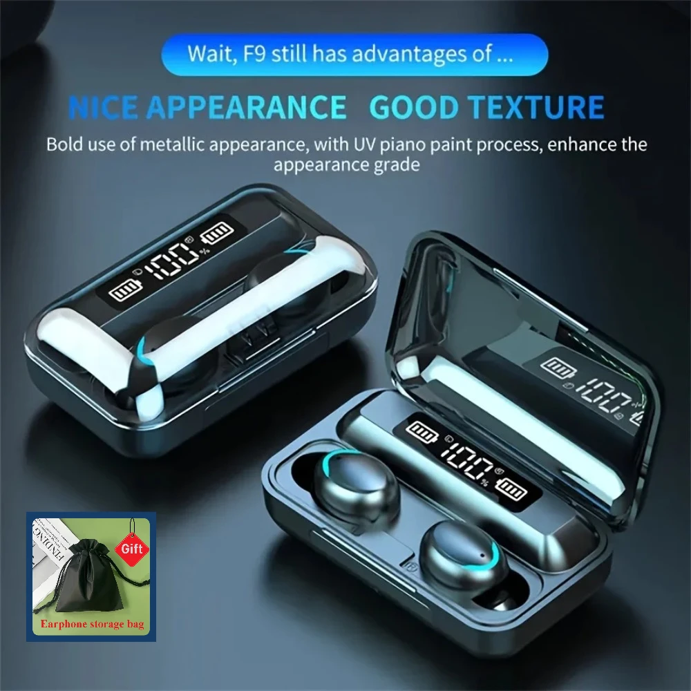 

Sports & Gaming F9 TWS Earphones: Bluetooth Wireless Headphones with Mic, HiFi Stereo & Hands-Free Function