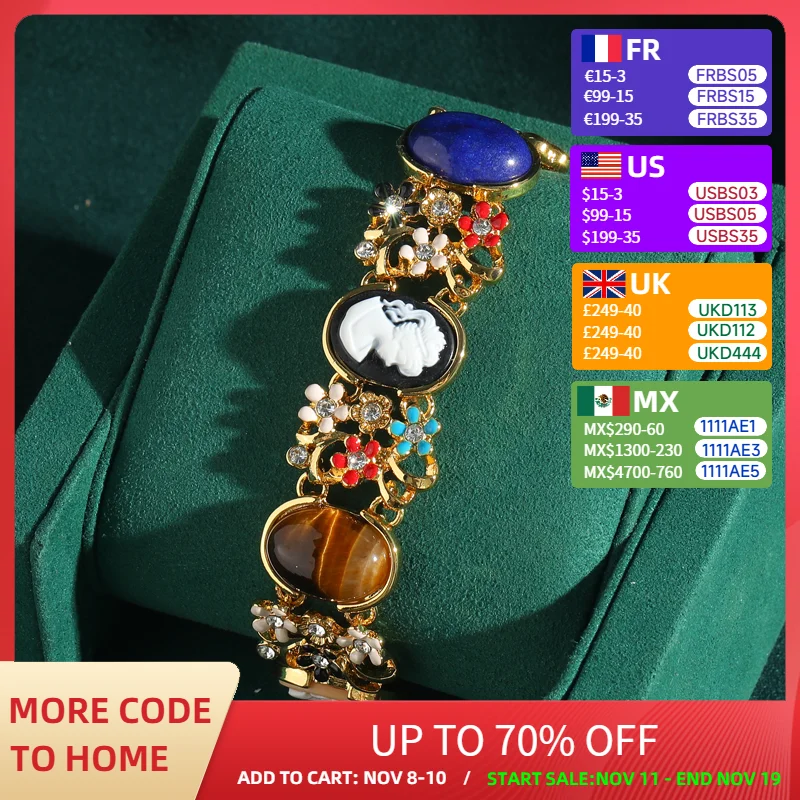 

Bright Gold Color Camelot Color Stone Oval Women Bracelet 2024 Wide Antique Jewelry Palace Ladies Gift Luxury Retro Accessories