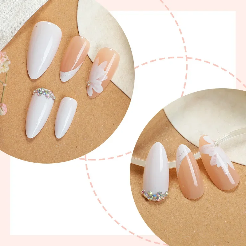 

24pcs/1box False Nails with Marble Lines White Almond Shape Medium Length Skin-brightening Pressable Nails Suitable for Girls