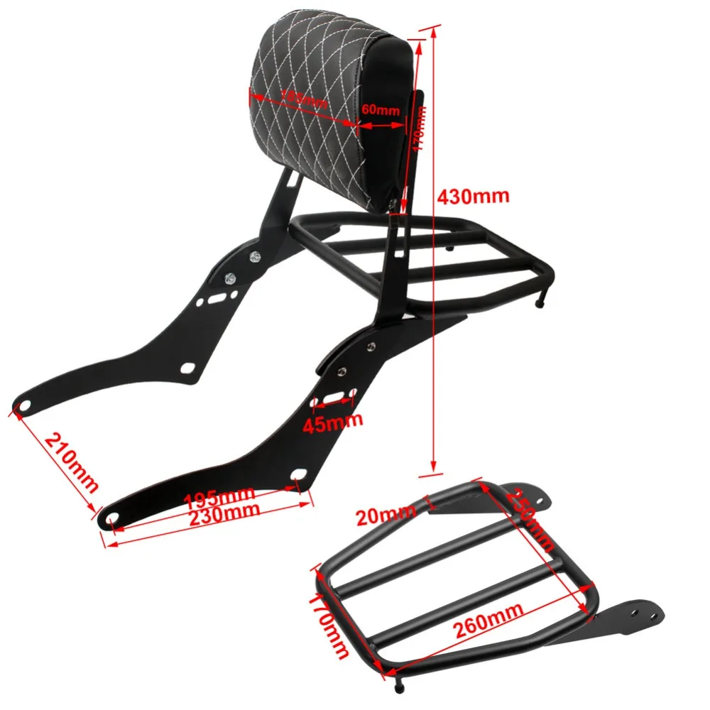 Detachable Motorcycle Sissy Bar Backrest with Rear Luggage Rack for Honda CMX300 Rebel 300 CMX500 Rebel 500 2017-2025 Black
