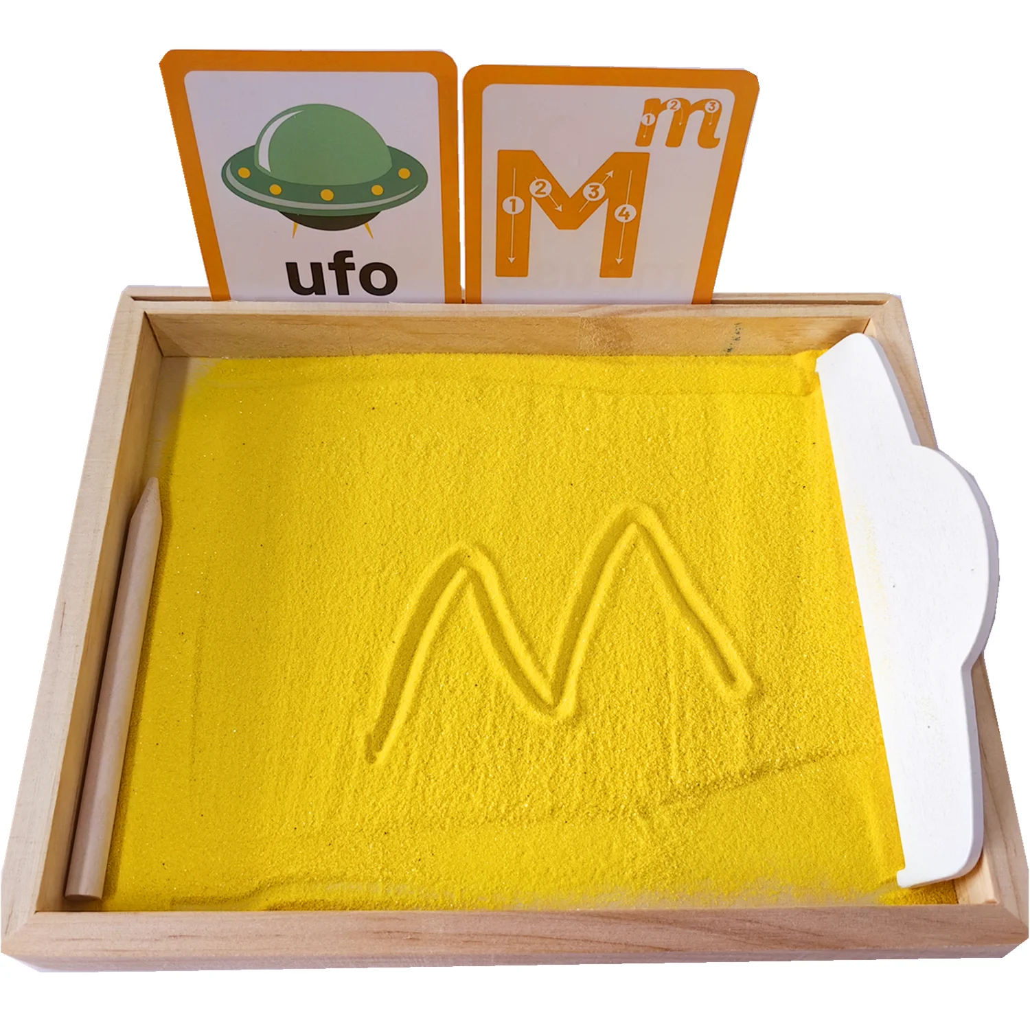

Sand Letter Tracing Tray Wooden Sand Tray Box with Pen Sand and Cards Educational Toys for Kids Early Childhood Educational Tool