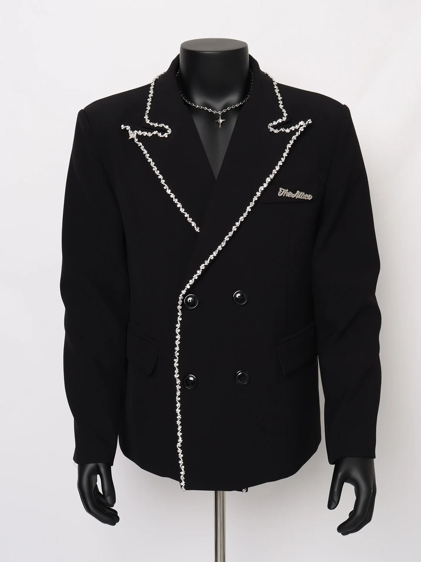 

Black Heavy-Duty Diamond Embellished Suit Jacket for Men Casual Stylish Hairdresser Trendy Leisure Fashion Autumn Long Sleeve