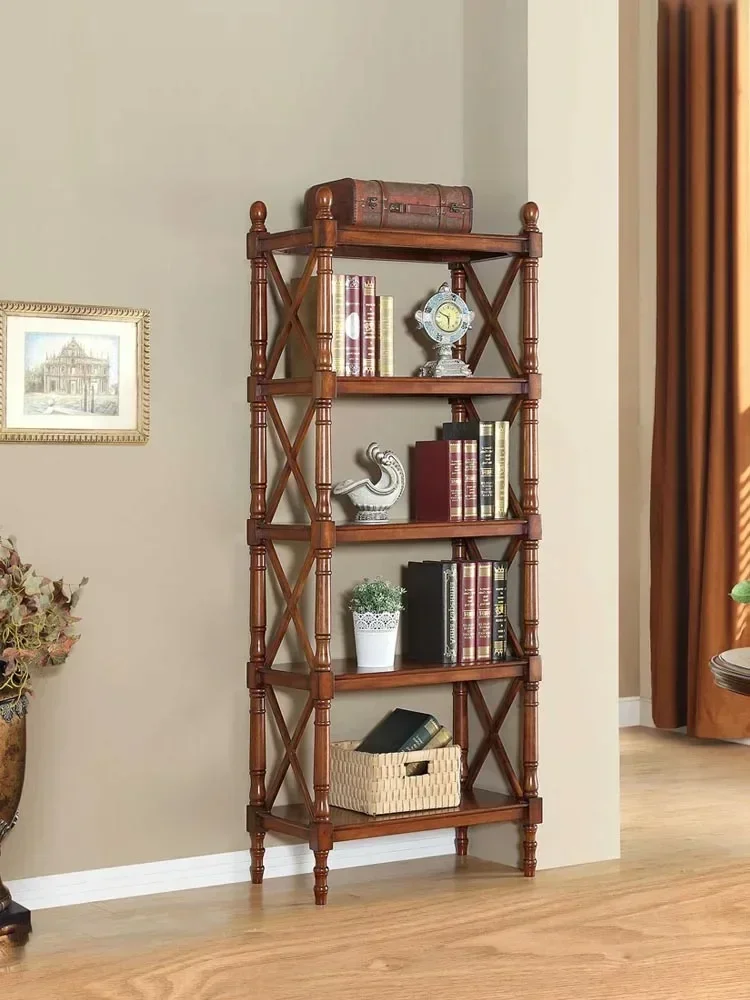 Estante europeo de madera maciza, piso de estante de almacenamiento, estantería combinada americana, cocina, sala de estar, estante multiusos para estudio