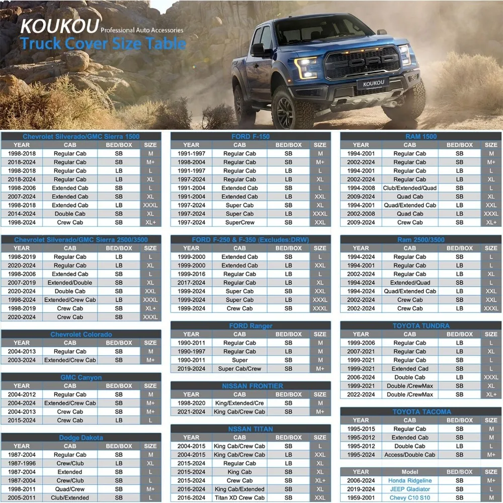 غطاء شاحنة بيك اب عالمي مقاوم للماء مكون من 6 طبقات - غطاء كامل مقاوم للطقس لنماذج مختلفة بما في ذلك الشاحنات الكلاسيكية وM #2