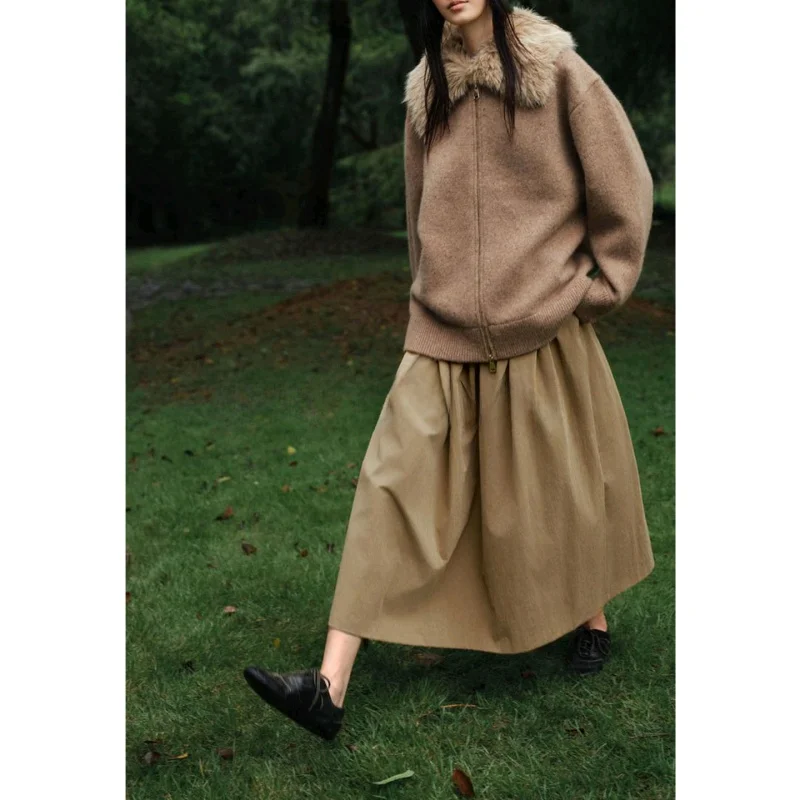 가을 신상 여성 롱 코트 인조 모피 효과 재킷 캐주얼 루즈핏 허리 조임 양털 벨벳 안감 폴리에스터 섬유