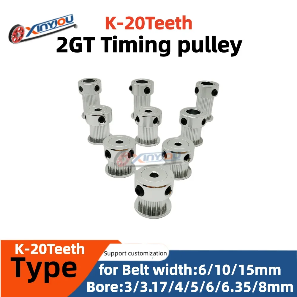 2GT 20 Teeth K-Type Timing Pulley Bore 3/3.17/4/5/6/6.35/8mm for Belt Width 6/10/15mm Suitable for 3D Printer Repair Parts