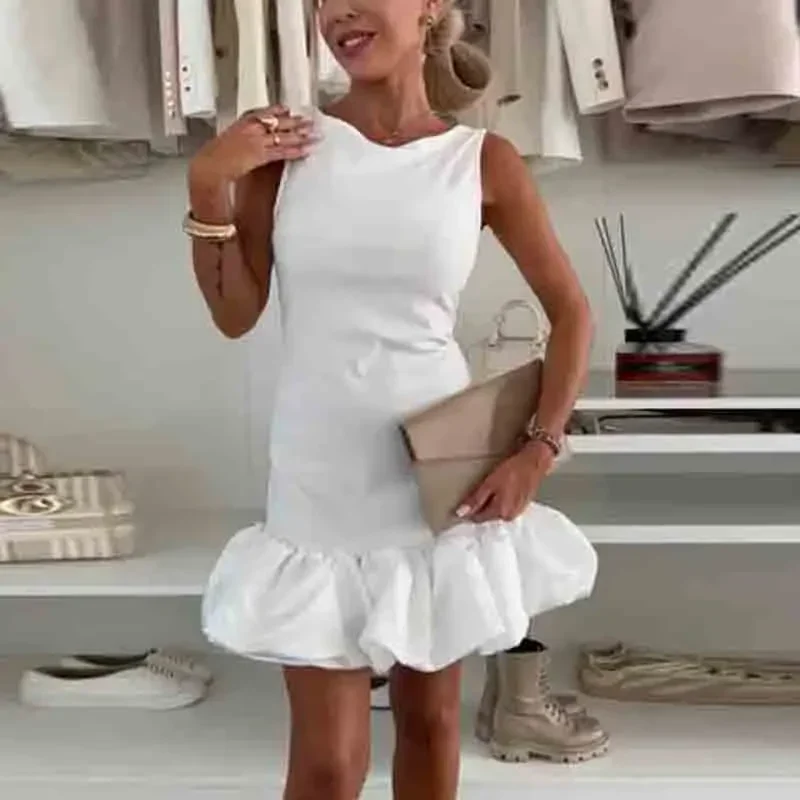 2025 Elegant Black Ruffle Mini Dress Women Sleeveless Bodycon Dresses For Women Off Shoulder Sleeveless Party Dress Boho