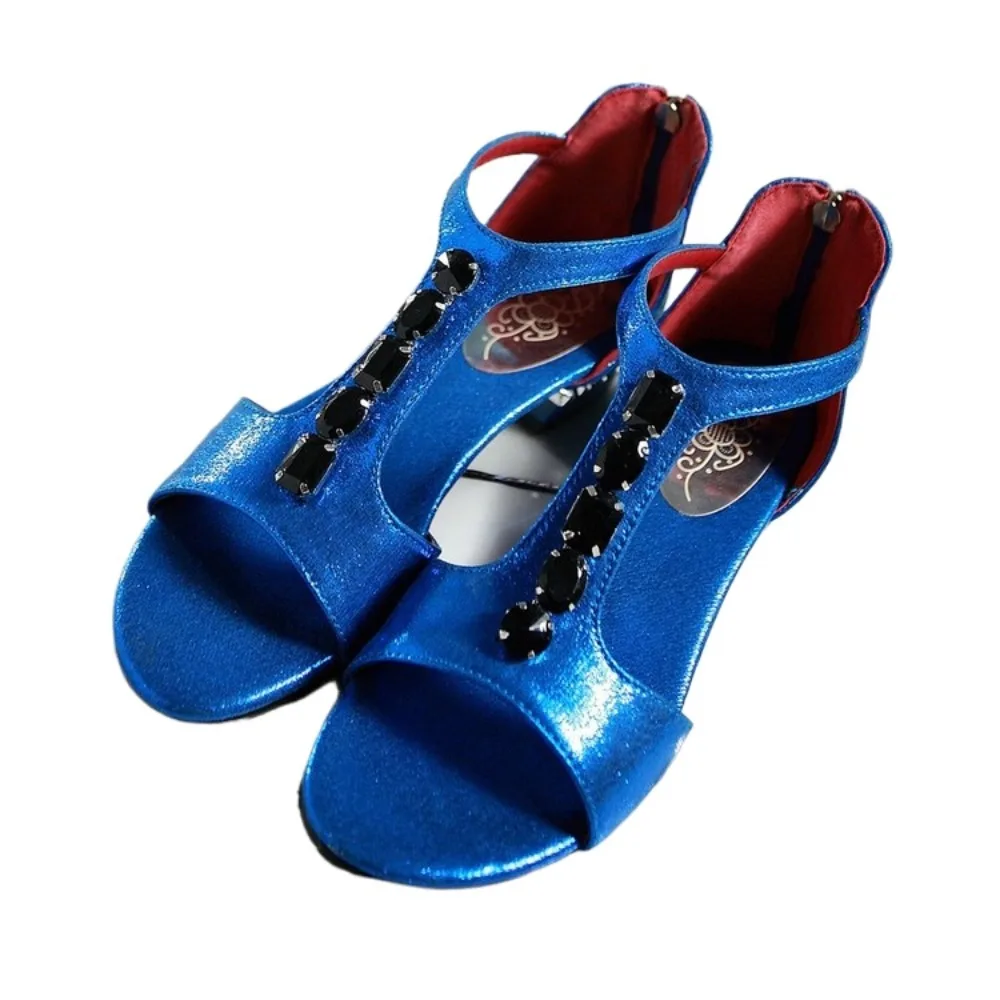 Women Sandals Thick Heel Peep Toe with Back Zippper Summer Style Gold Blue Black Red Party Dress Casual Big Size 47 48 227