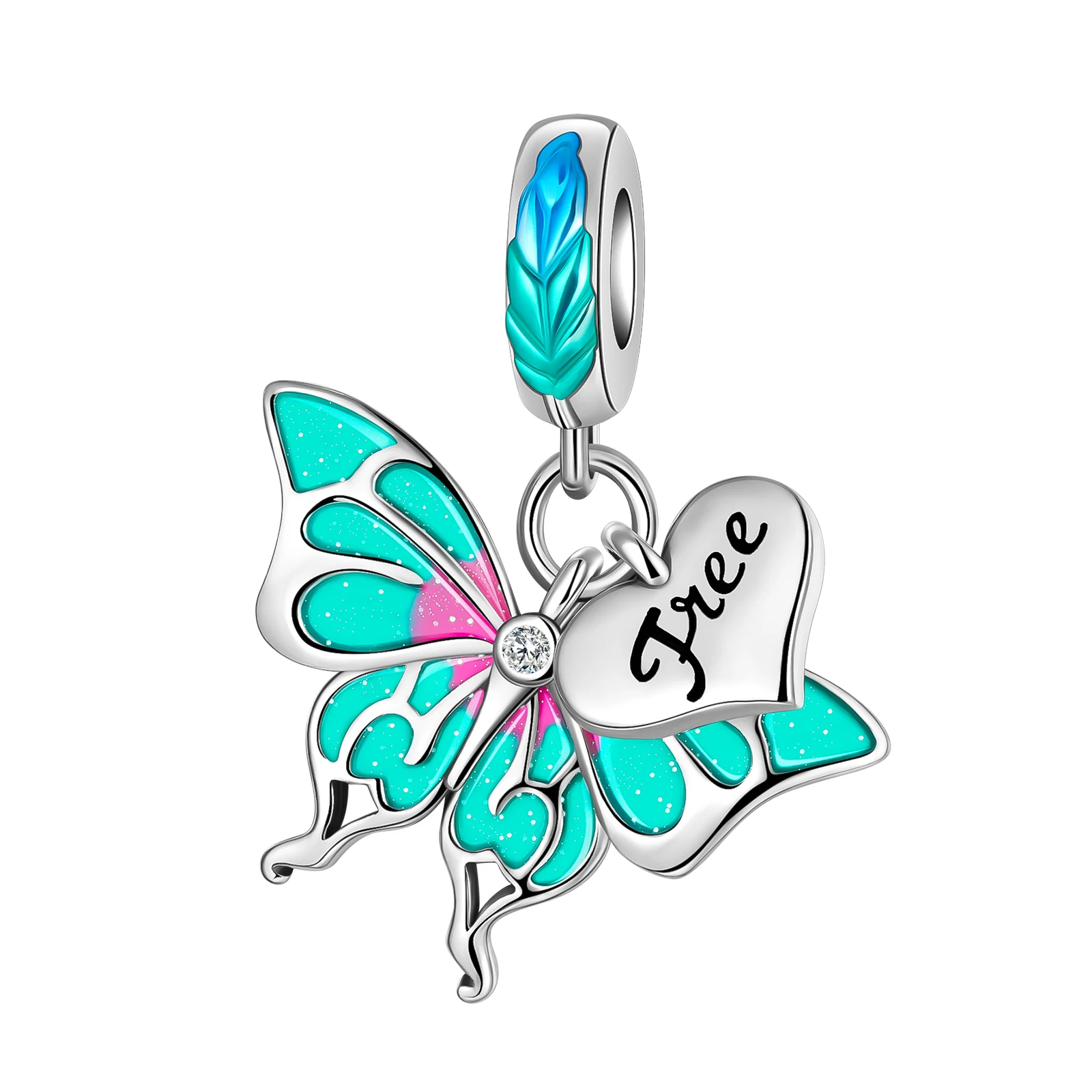 

925 Sterling Silver Free Butterfly Heart Colorful Pendant Charm Fit Original Pandora Charms Bracelets Women DIY Jewelry Gift