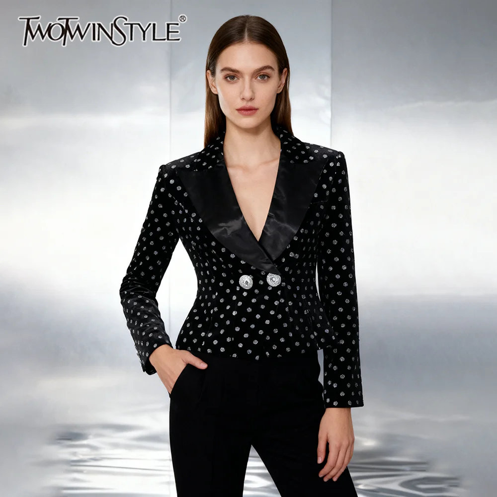 

TWOTWINSTYLE Элегантные блейзеры для похудения с волнистыми точками для женщин, туника с лацканами и длинными рукавами, винтажный блейзер, женская одежда, новинка
