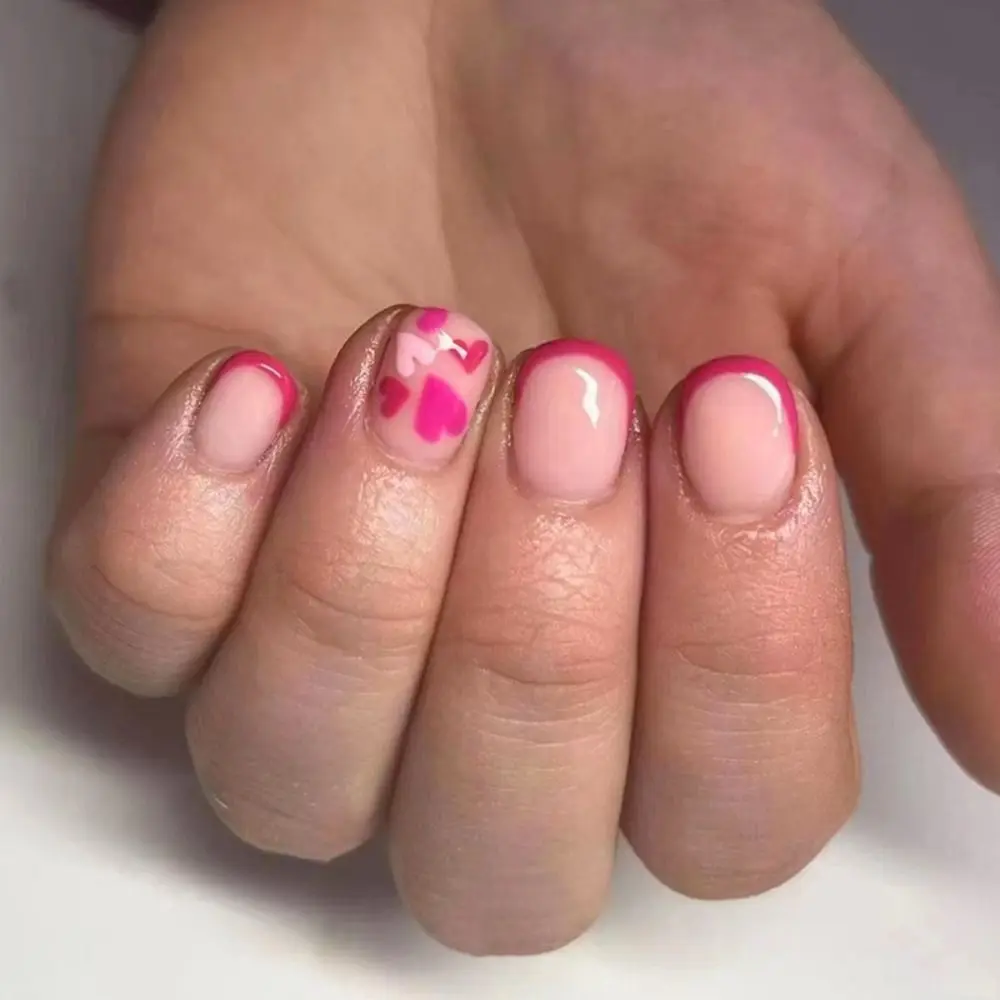 

Detachable Short Round False Nails Blue Sparkling French Fake Nails Blue White Wavy Full Cover Nail Tips for DIY