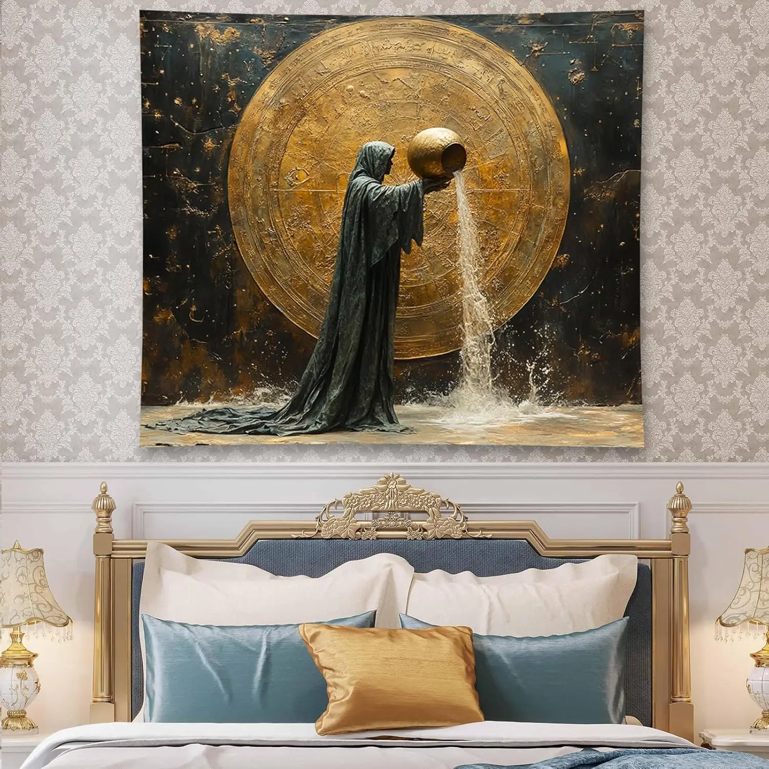 Vintage Zodiac Aquarius Tapestry Wall Hanging Astrology Home Decoration Aesthetics Suitable for Bedroom Living Room Dormitory