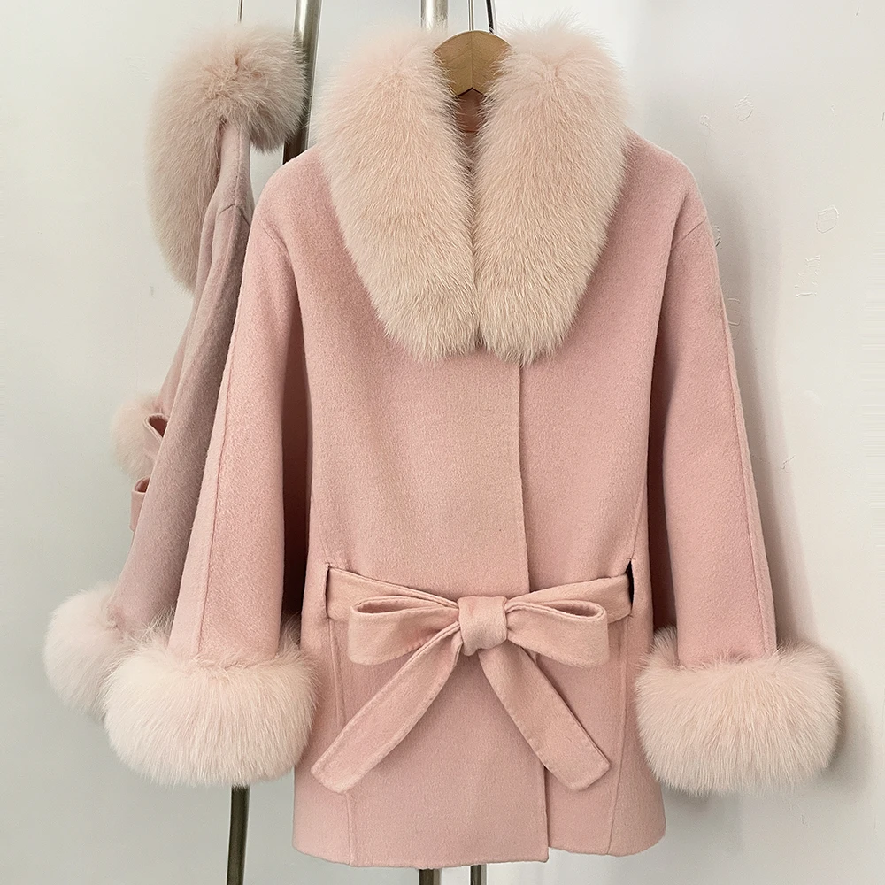 OFTBUY frauen Wolle Mantel Frau Echt Fox Pelz Woolen Jacke Frauen Jacke mit Pelz Femmes Lose Mantel Wraps Fledermaus Wolle mantel Weibliche