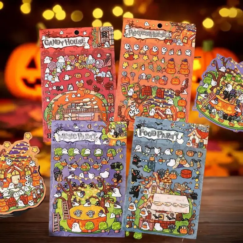4 세트 만화 절묘한 할로윈 3 차원 DIY 장식 스티커 조경 핸드북 스티커 귀여운 크리 에이 티브 스티커