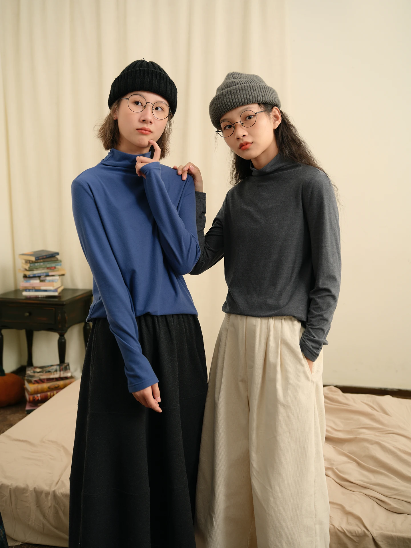 Original Knitted Wool Blend High Neck Base Shirt Women's Inner Wear Grey Winter Loose Fit Long Sleeve T-Shirt for Ladies