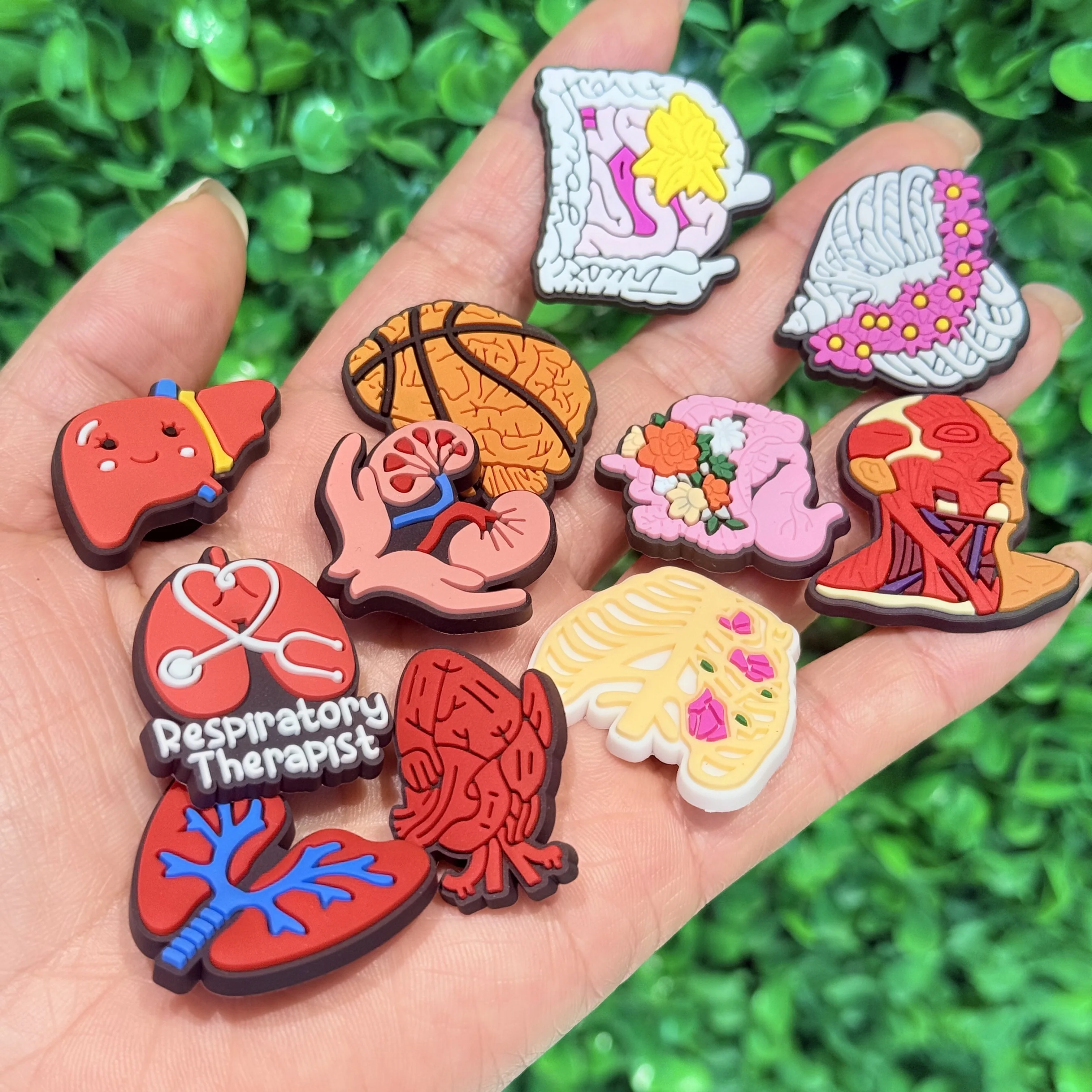 10-50Pcs Heart Lungs Mix Organ PVC Clog Charms Respiratory Therapist Garden Shoe Decorations DIY Cool Phone Case