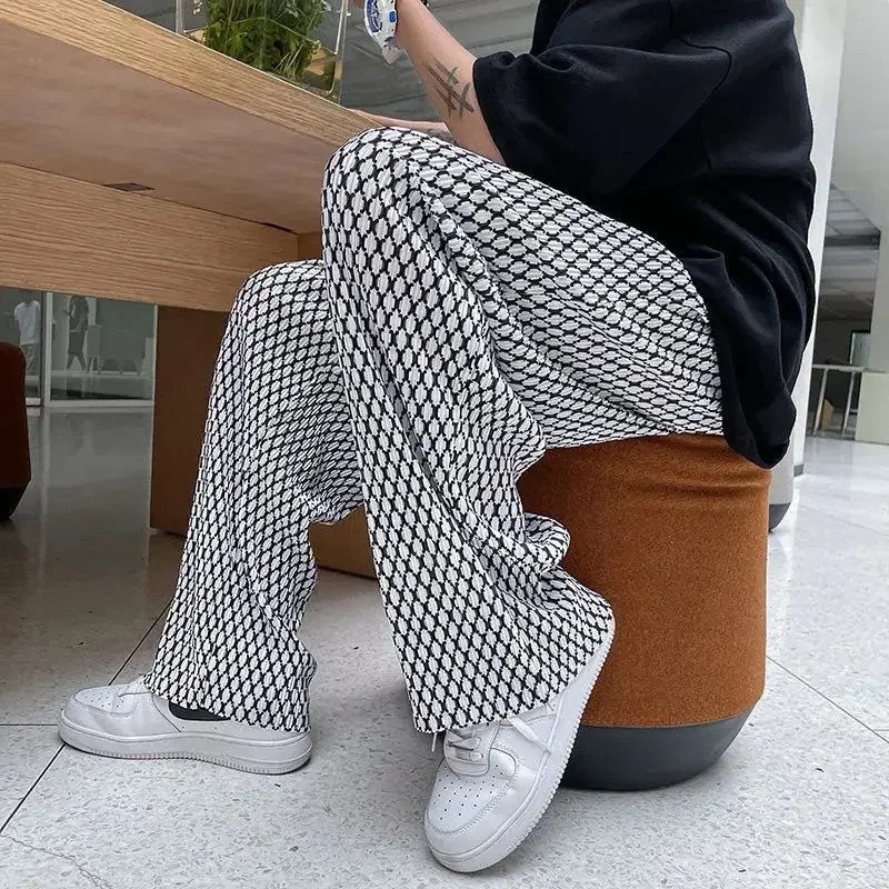 

Men's Casual Pants Hip Hop Hippie Trousers Male Plaid Loose Summer Stylish Korean Style Y2k Cotton Long New In Comfortable