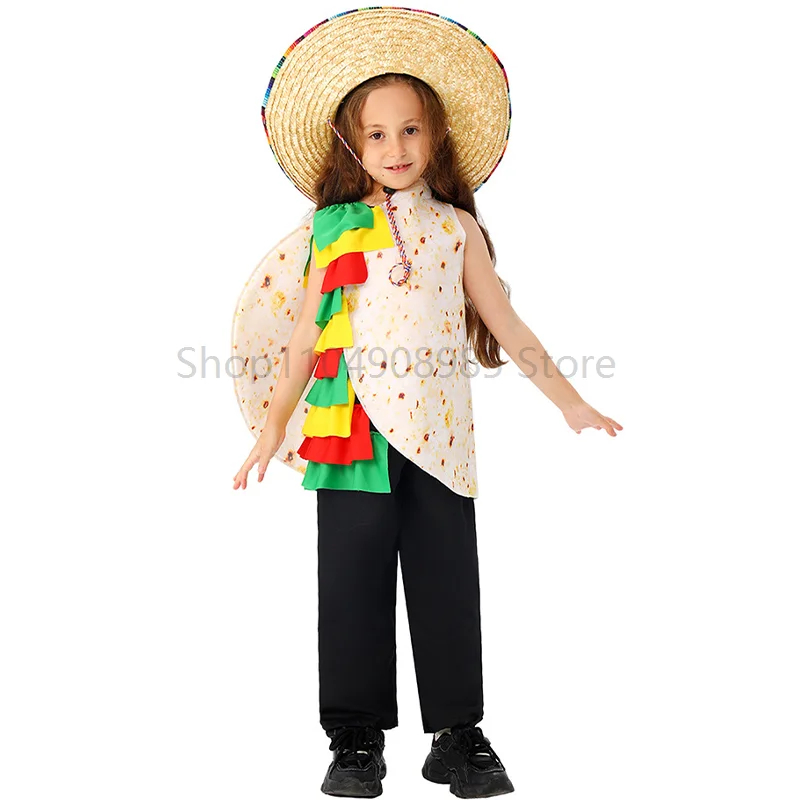 

Children Delicious Mexican Pancake Gourmet Burritos Carnival Cosplay Costume Party Roles Playing Dress Up Outfits