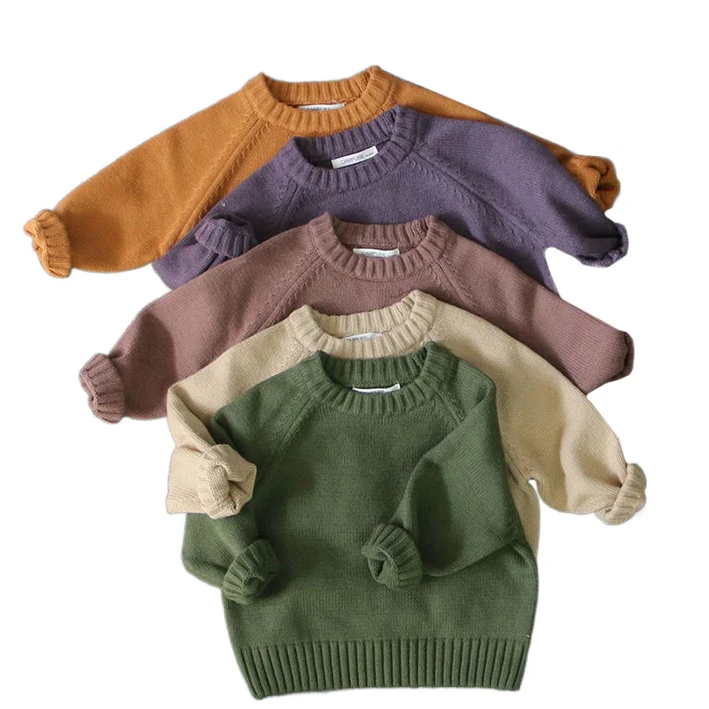 Baby Crewneck Cotton Soft Wool Sweater, Roupas infantis, Meninos, Meninas, Sólido, Casual, Básico, Outono, Inverno, Tops com capuz, Crewneck, 1-7 anos