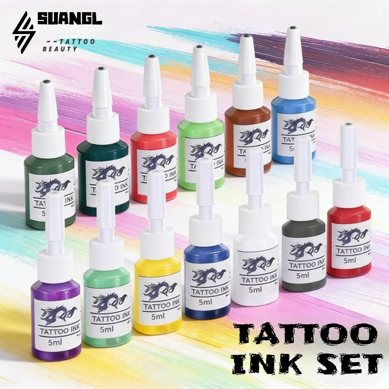 

SUANGL Tattoo Ink Set Professional 14 Colors 3ml Friendly Tattoo Pigment Supplies Ink