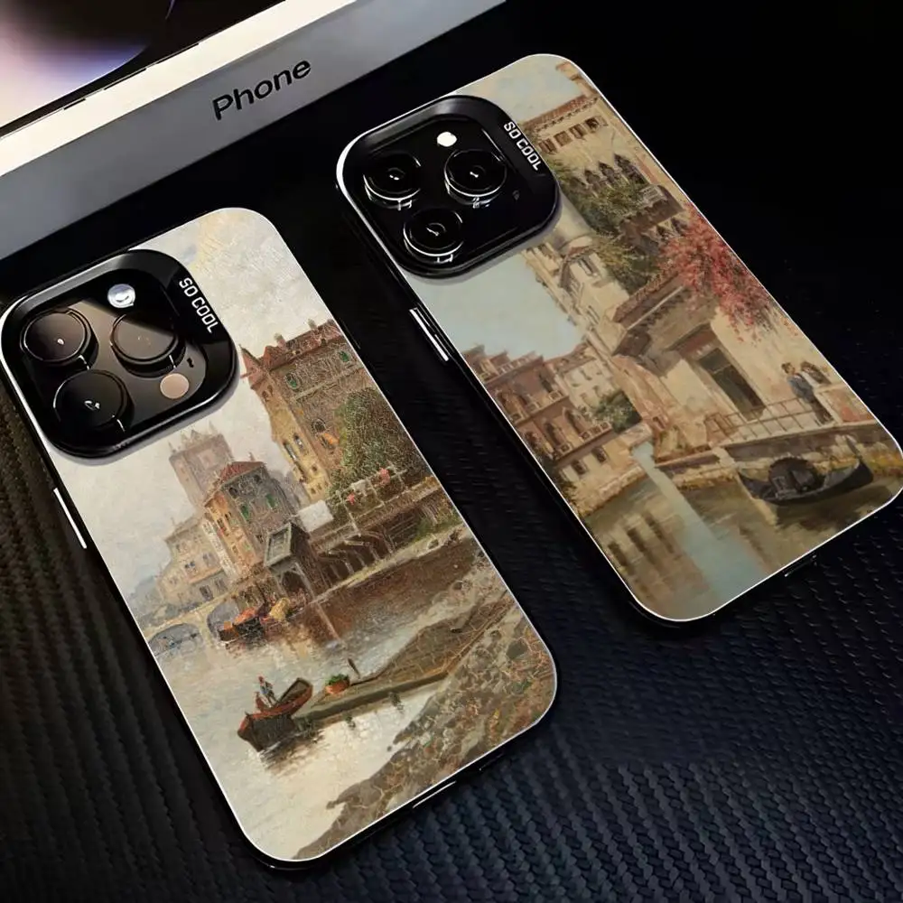 

Oil Painting of A landscape Of A Water Phone Case For iPhone17,16,15,14,13,12,11 Plus,Pro Max Black Matte Shockproof Cover
