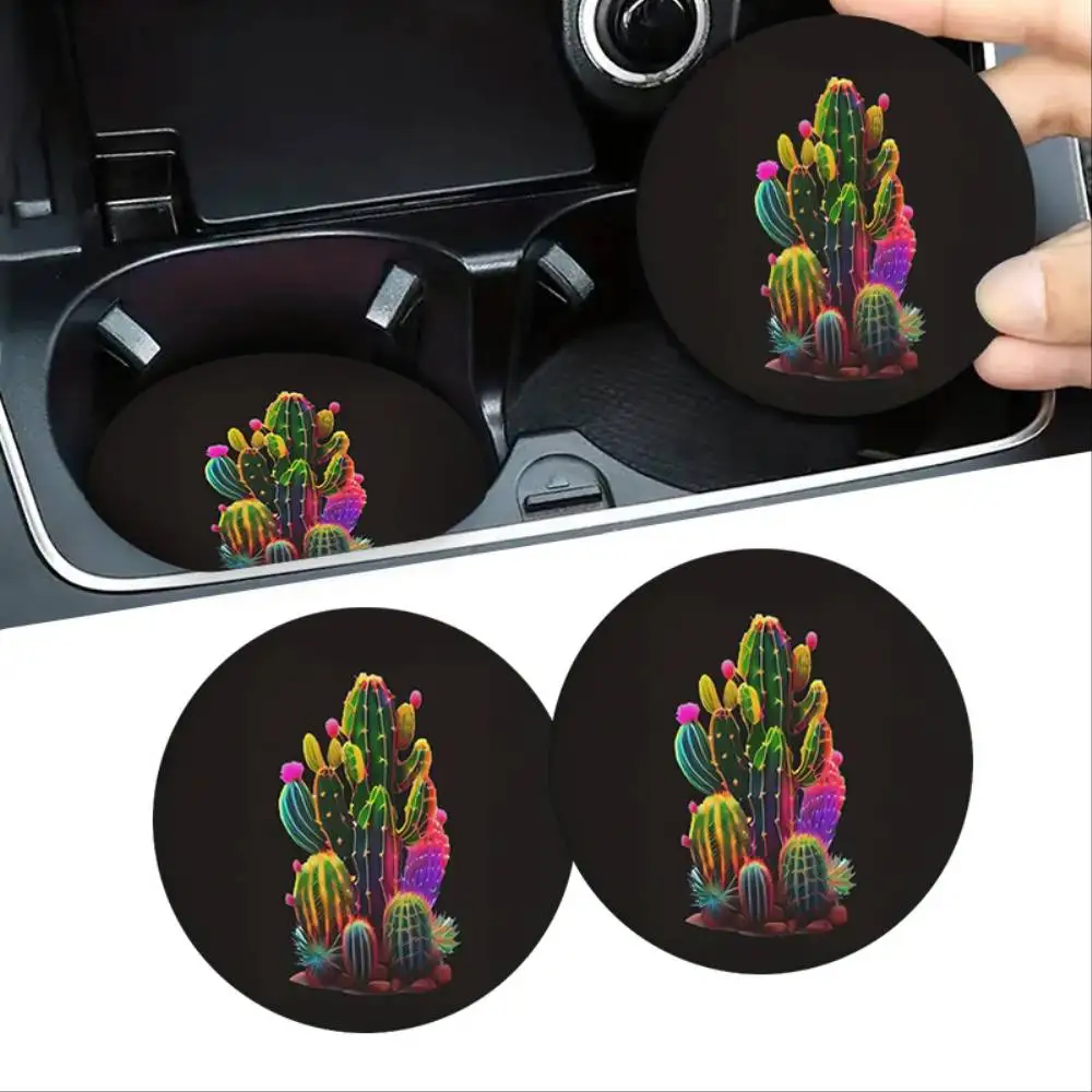 Vibrant Cactus Pattern EVA Car Coasters Desert Plant Design Keep Cup Holders Clean Unisex Auto Decor