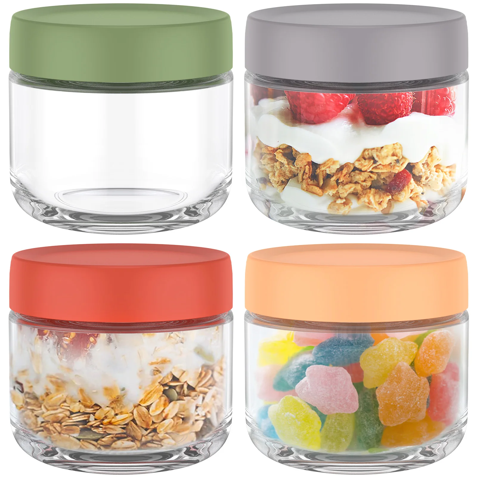 4Pcs Overnight Oats Jar 10oz / 16oz Overnight Oats Container with Sealed Lids Clear Glass Fruit Yogurt Storage Containers