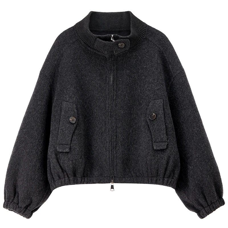 SENTUBILA Women's Loose Jackets 2025 Autumn Winter New Solid Stand Collar Short Coats Warm Casual Commute Female Tops W54OG8774